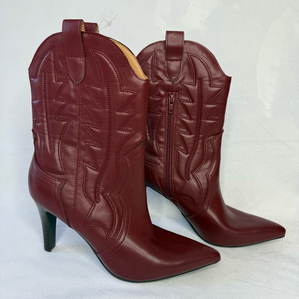 Indigo Burgundy Heeled Western Boots